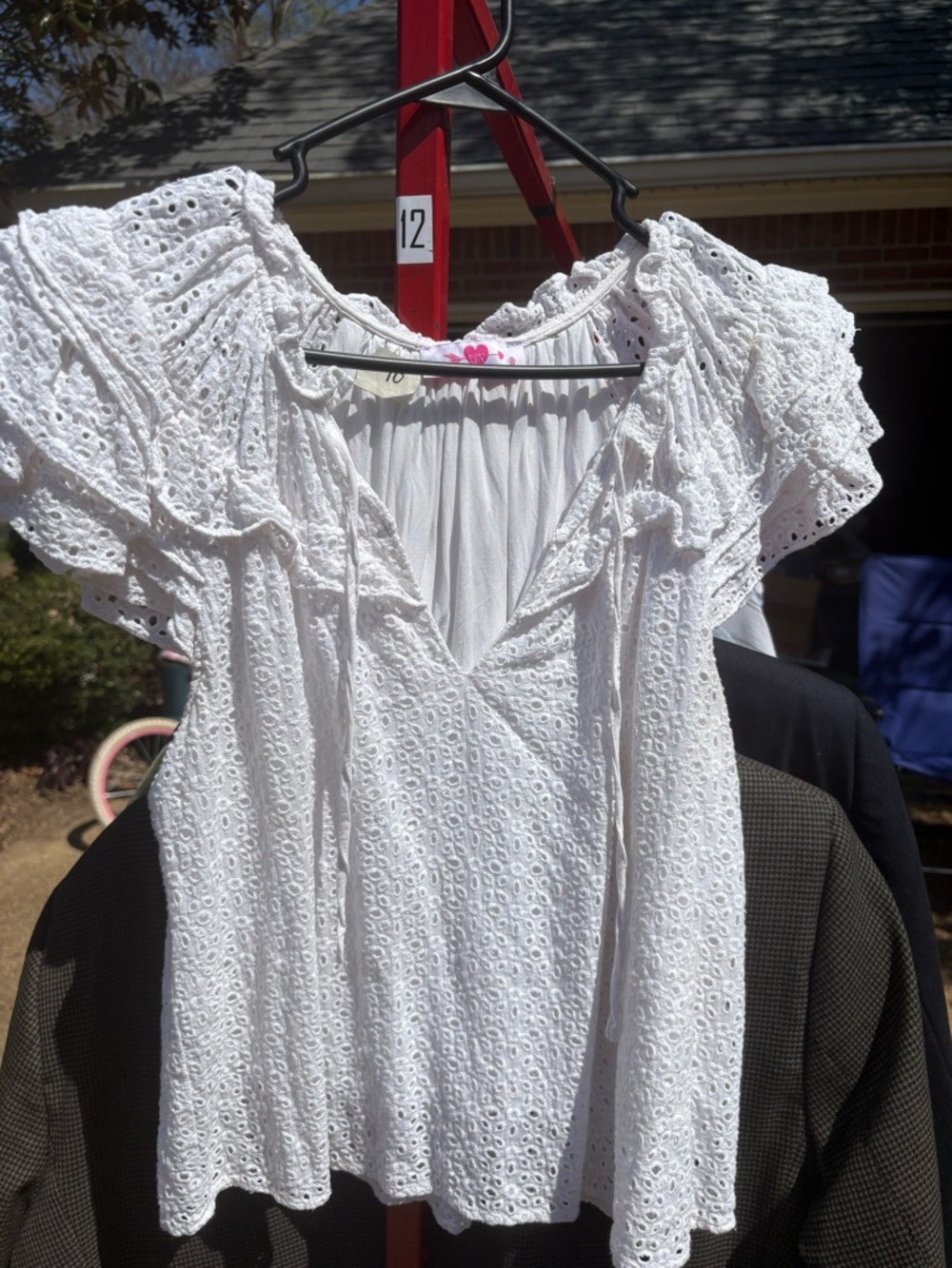 Buddy Love White Eyelet V-Neck Ruffle Sleeve Top